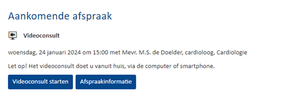 Aankomende afspraak videobellen