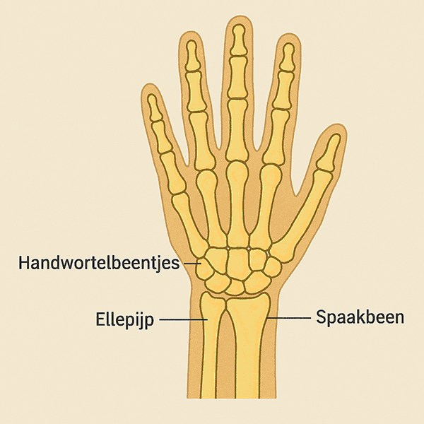 Hand en pols: handwortelbeentjes, ellepijp en spaakbeen
